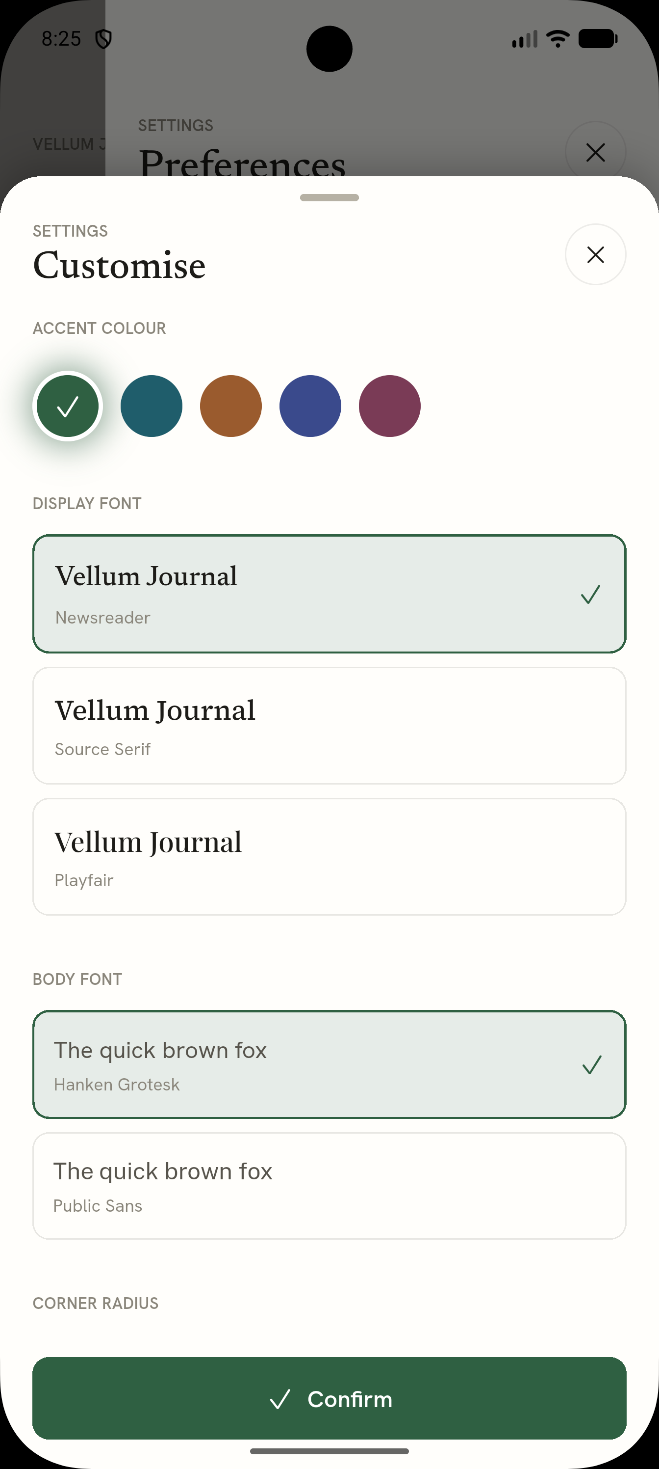 Customise appearance — accent colours and fonts