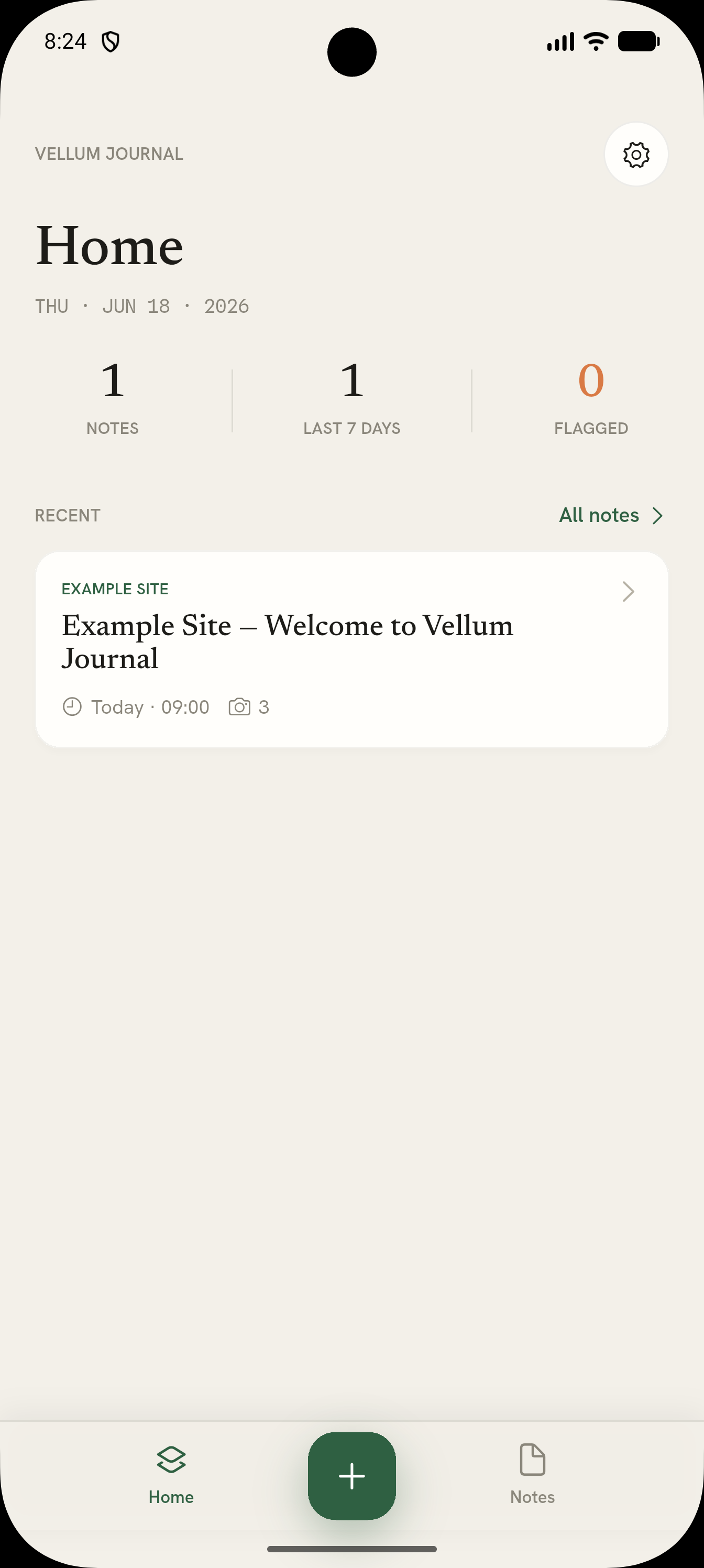 Vellum Journal home screen